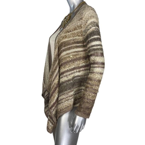 Curio Brown Striped Asymmetric Cardigan Sweater M - Picture 2 of 8